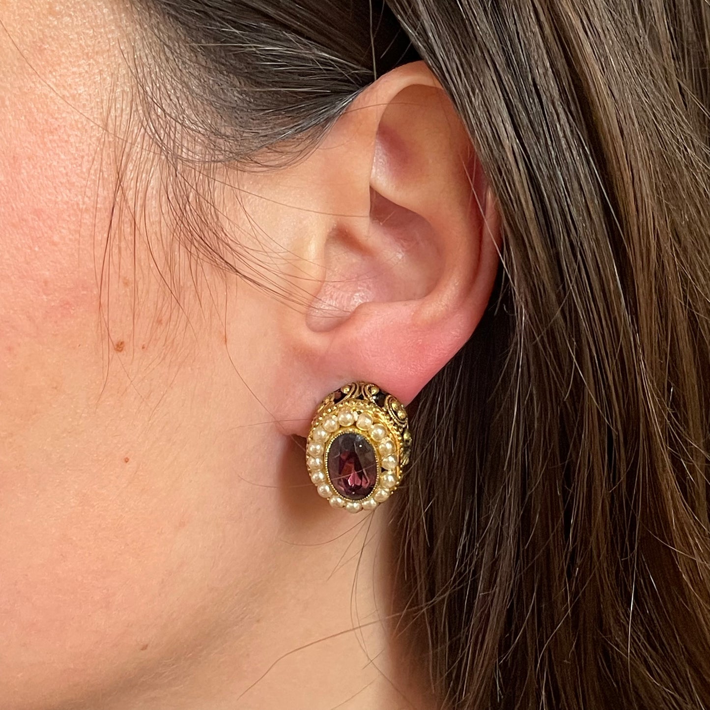 Faux Pearl and Amethyst Clip-ons