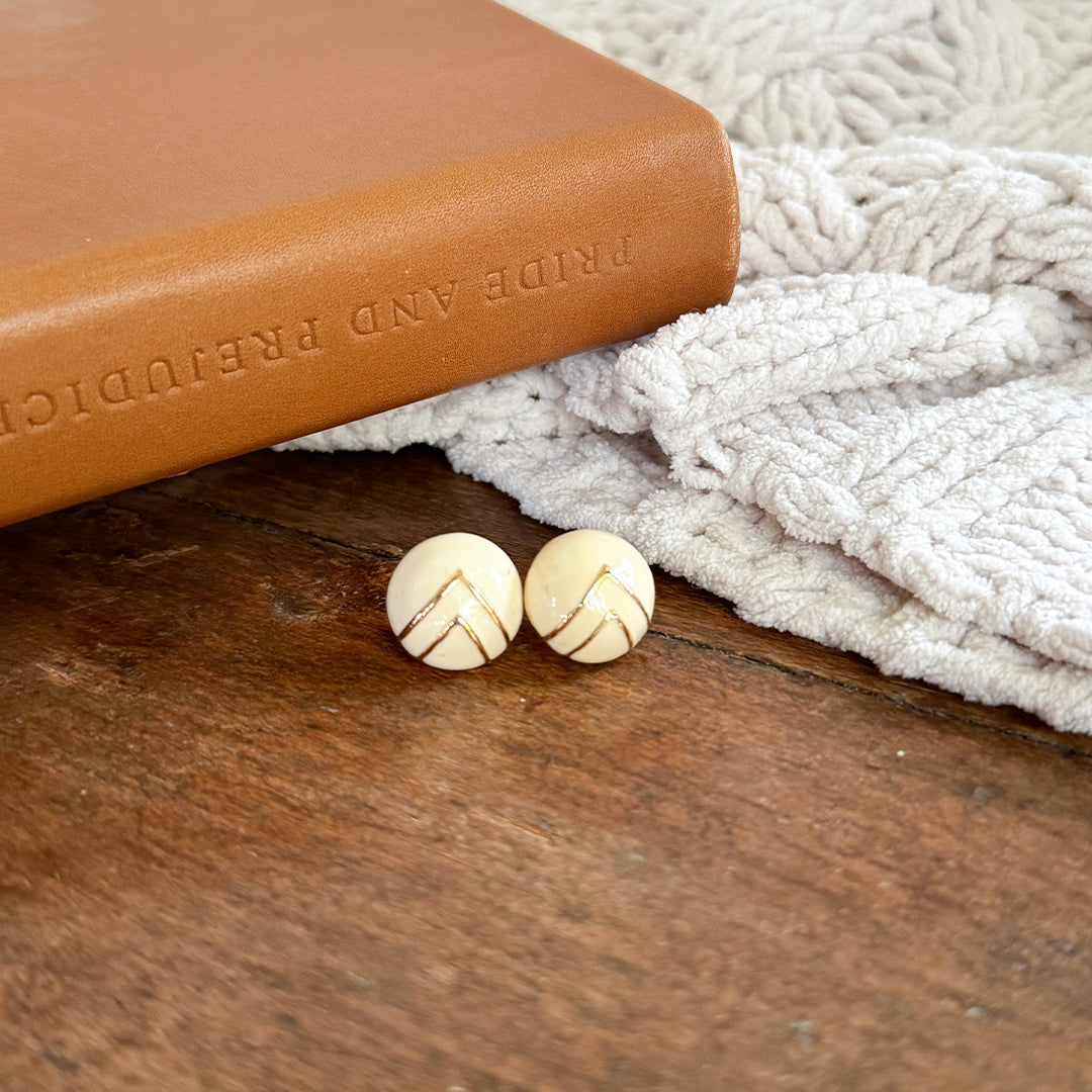 White Enamel Circle Studs