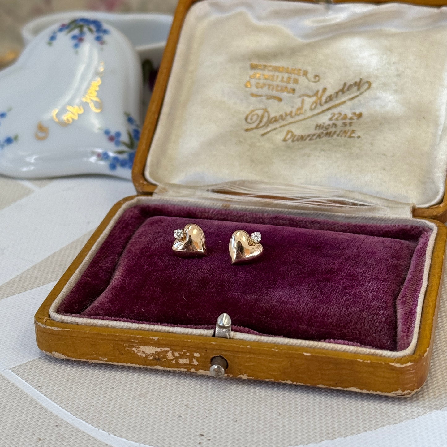 14K HEART STUDS WITH DIAMOND DETAIL