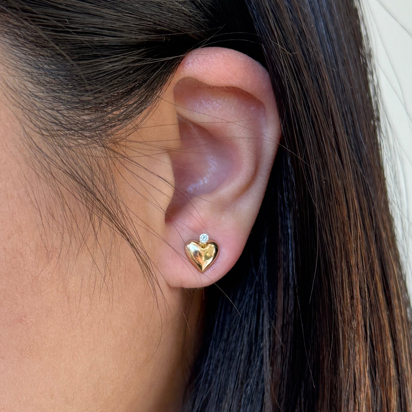 14K HEART STUDS WITH DIAMOND DETAIL