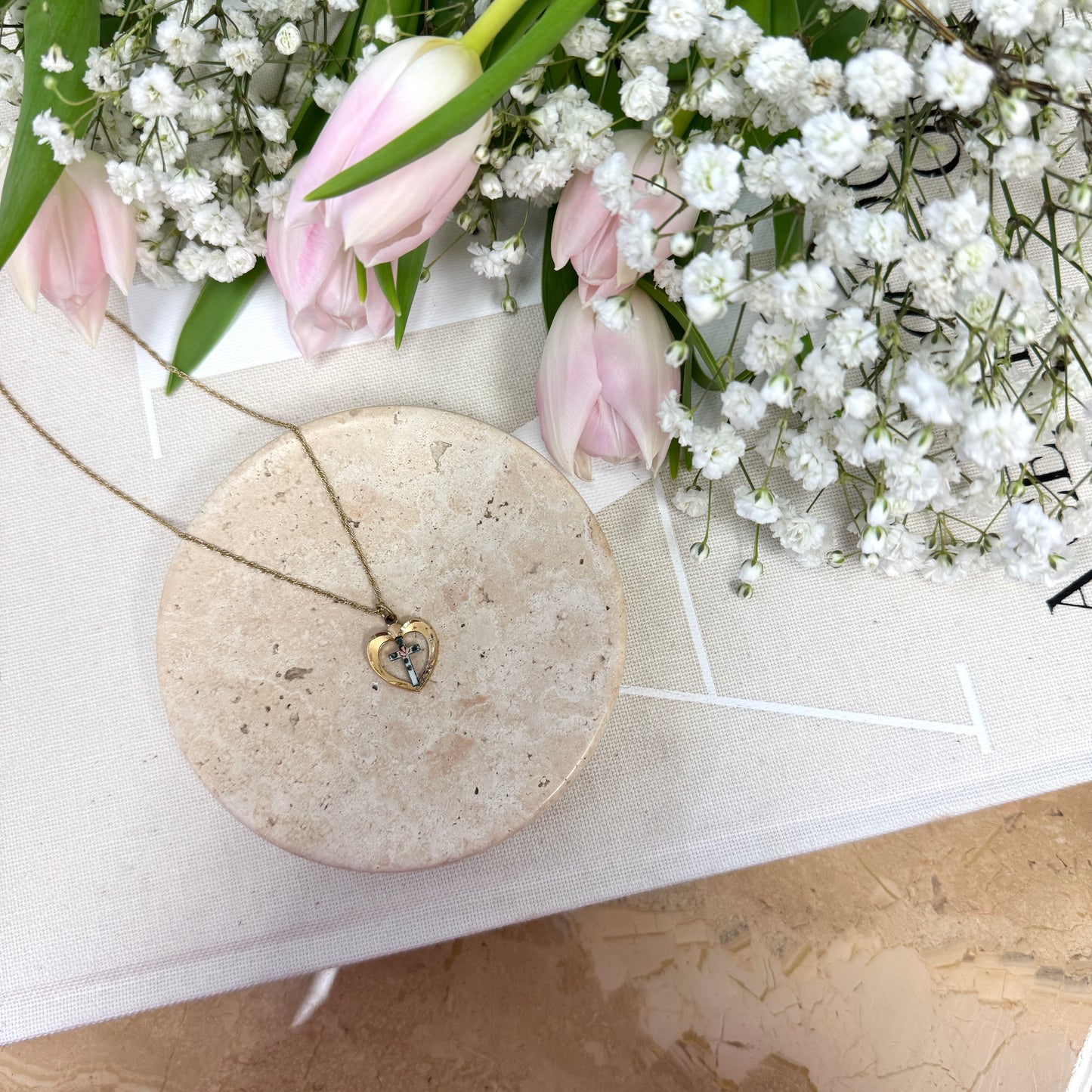 Floral Cross Heart Necklace