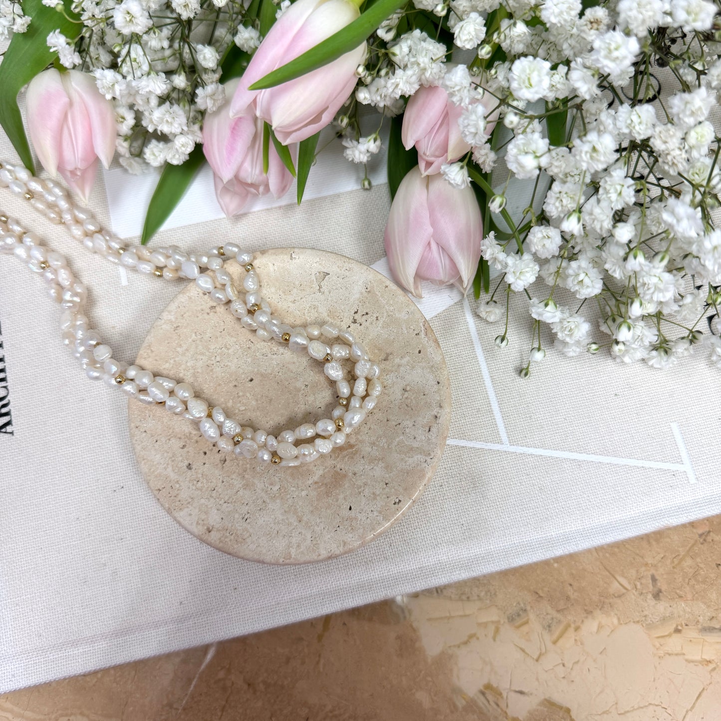 Multi-strand Rice Pearl Necklace