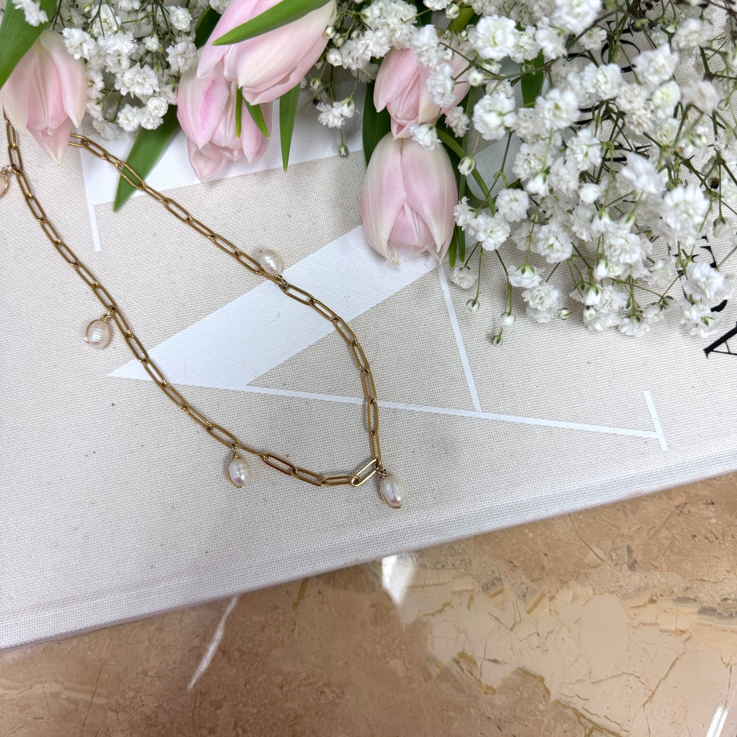 Pearl Drop Paperclip Necklace