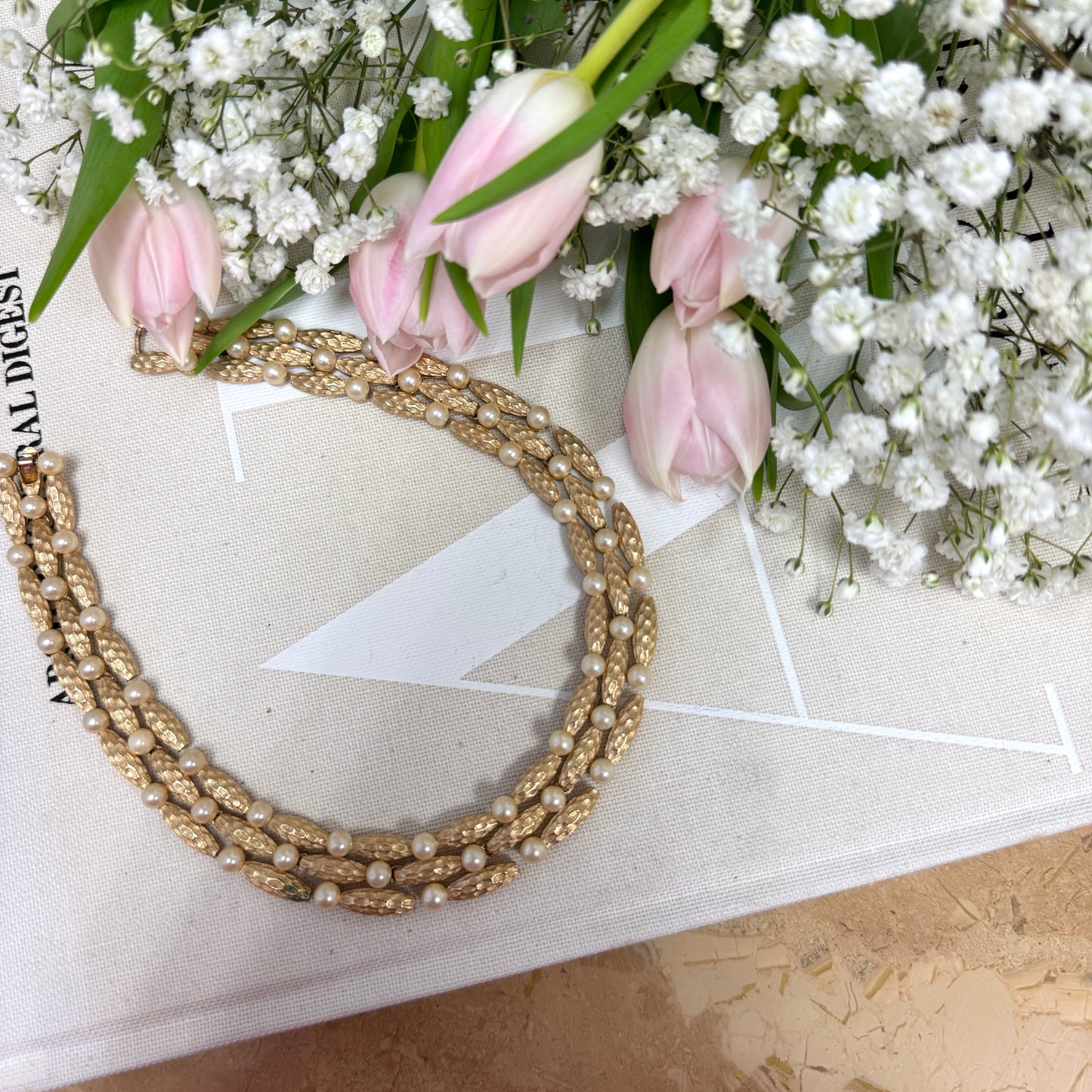 Hammered Pearl Statement Necklace