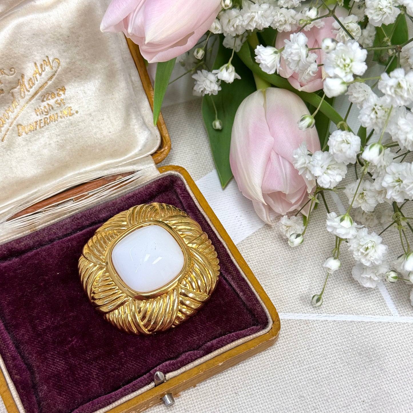 Weaved White Stone Brooch