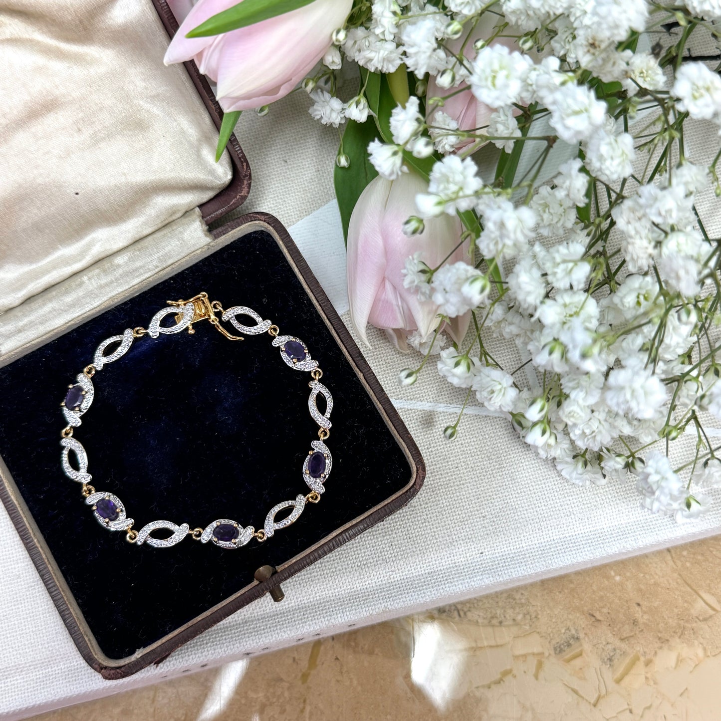 Gold Vermeil Amethyst Oval Link Bracelet