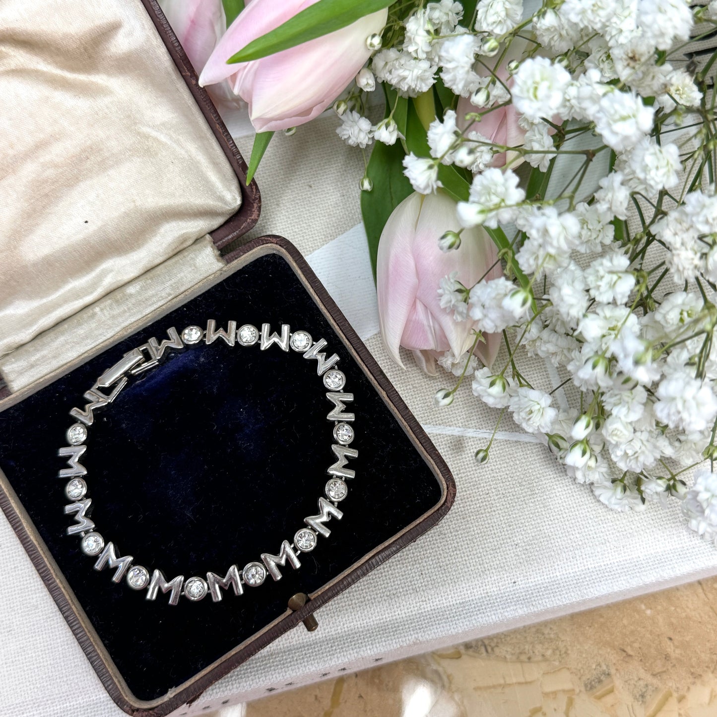 "Mom" CZ Link Bracelet