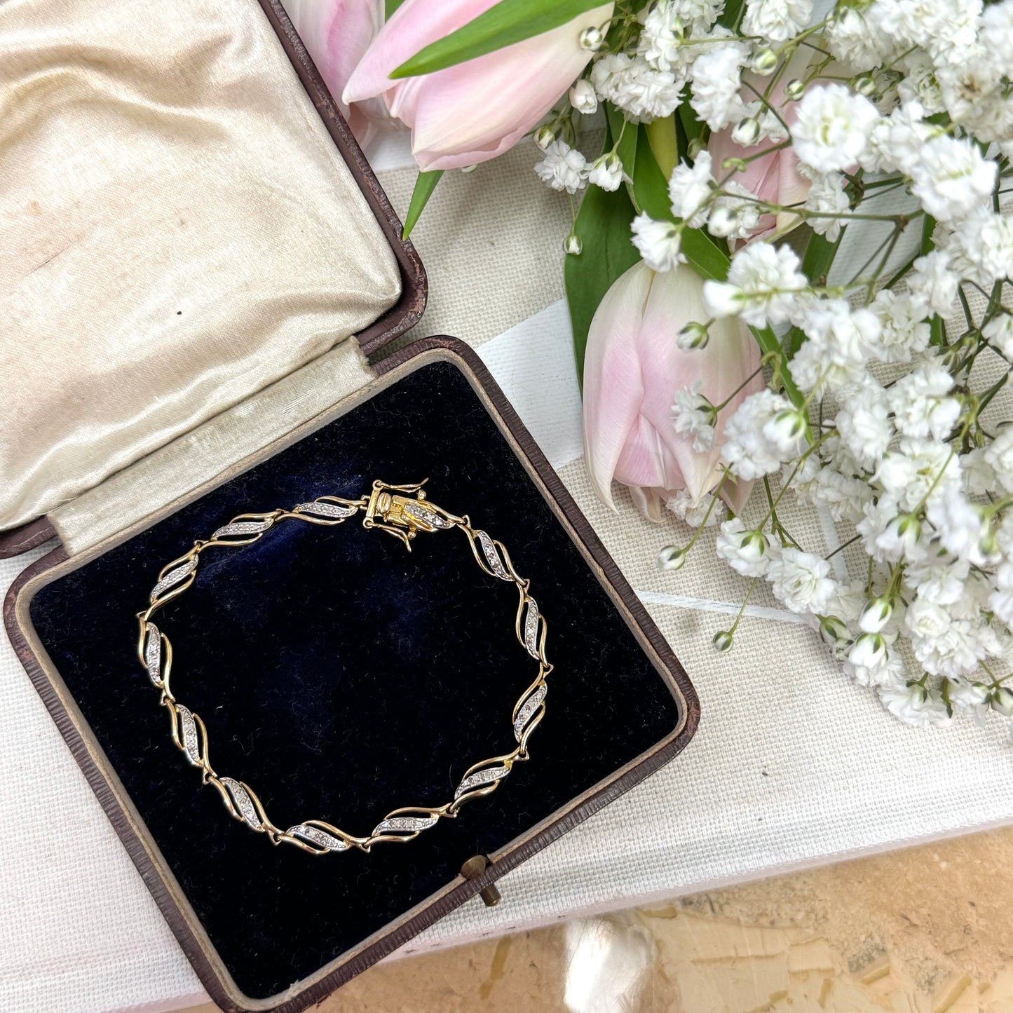 Gold Vermeil Fancy Link Bracelet with Diamond Chips