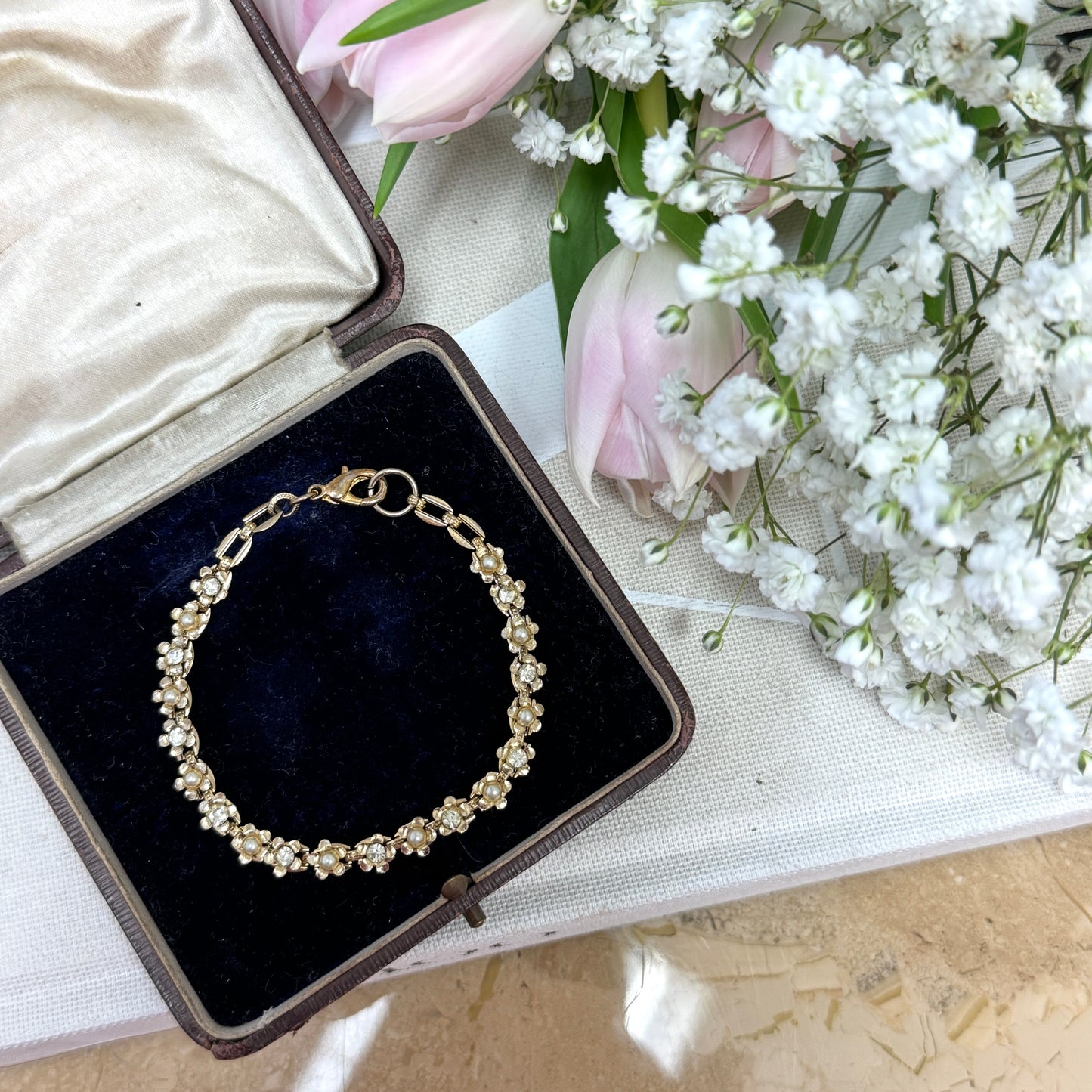Floral Pearl Link Bracelet