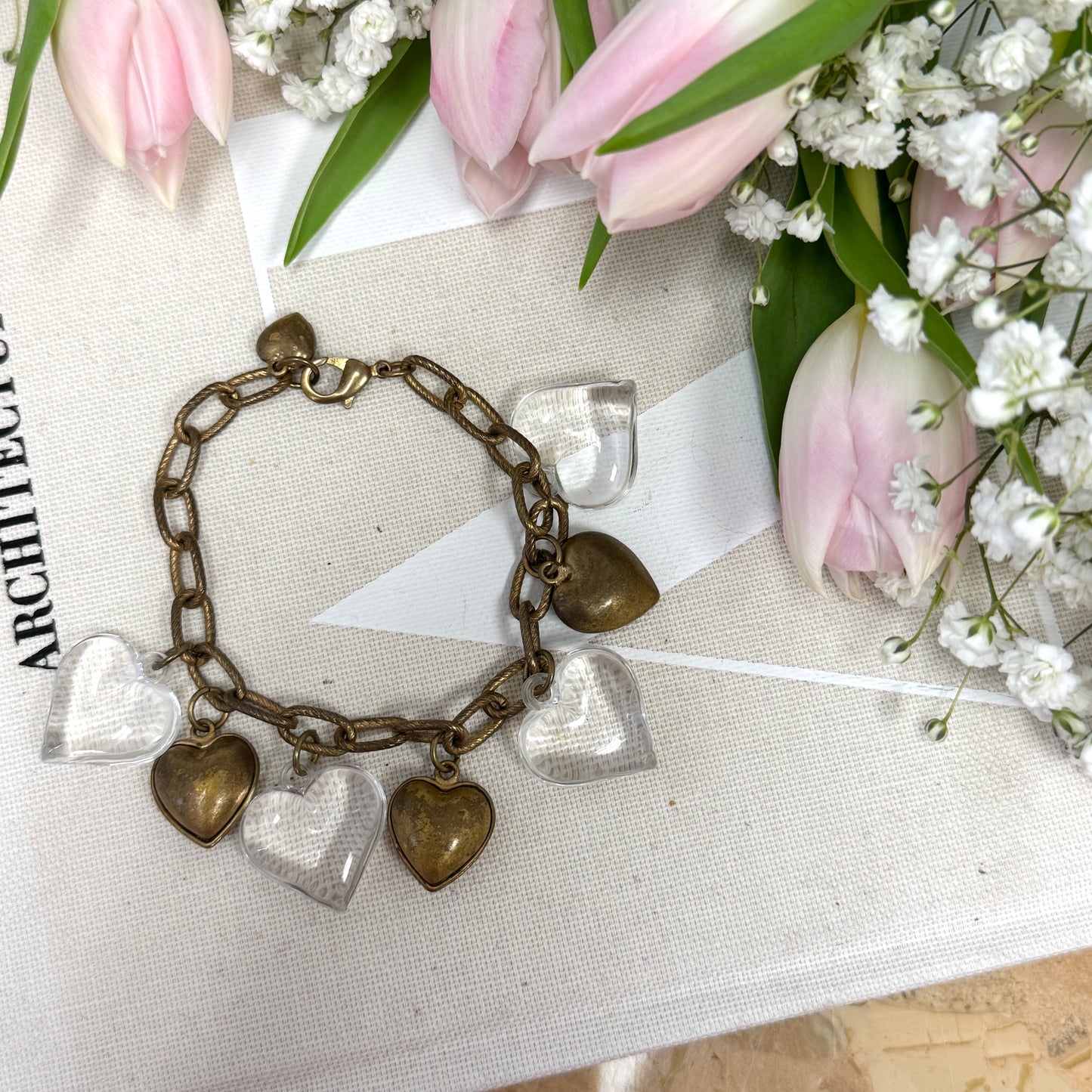 Vintage Puffy Heart Charm Bracelet