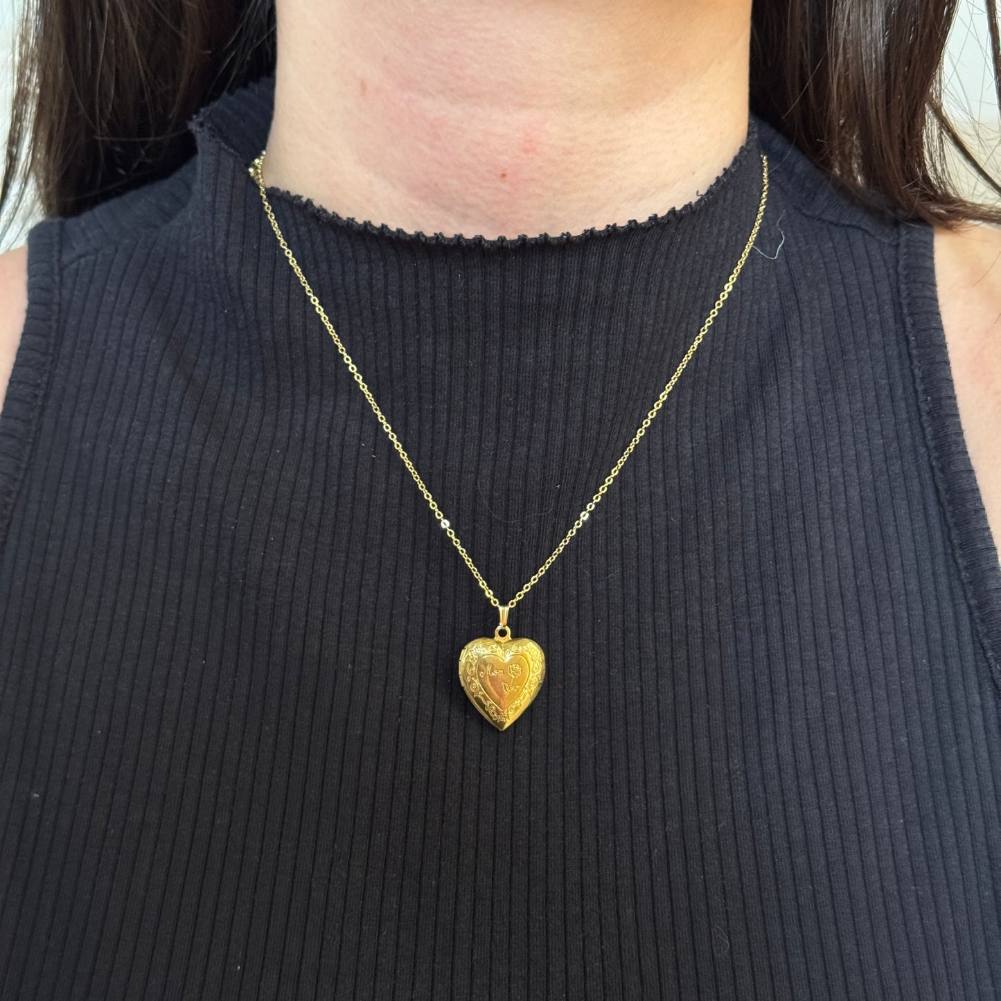 "Mom" Etched Heart Locket