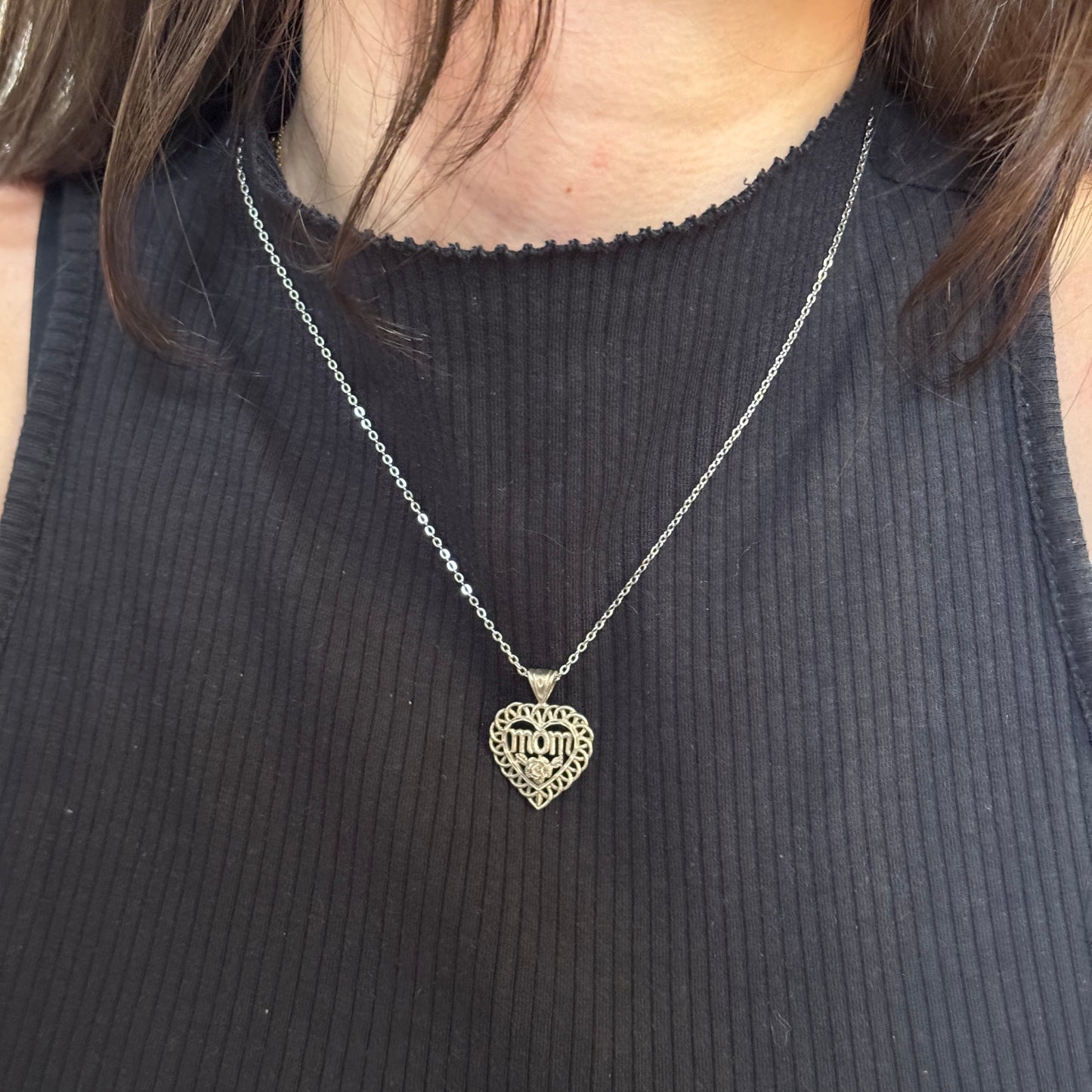 "MOM" Filigree Heart Pendant