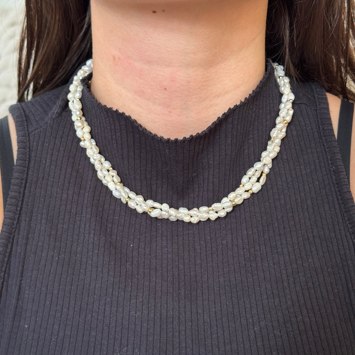 Multi-strand Rice Pearl Necklace