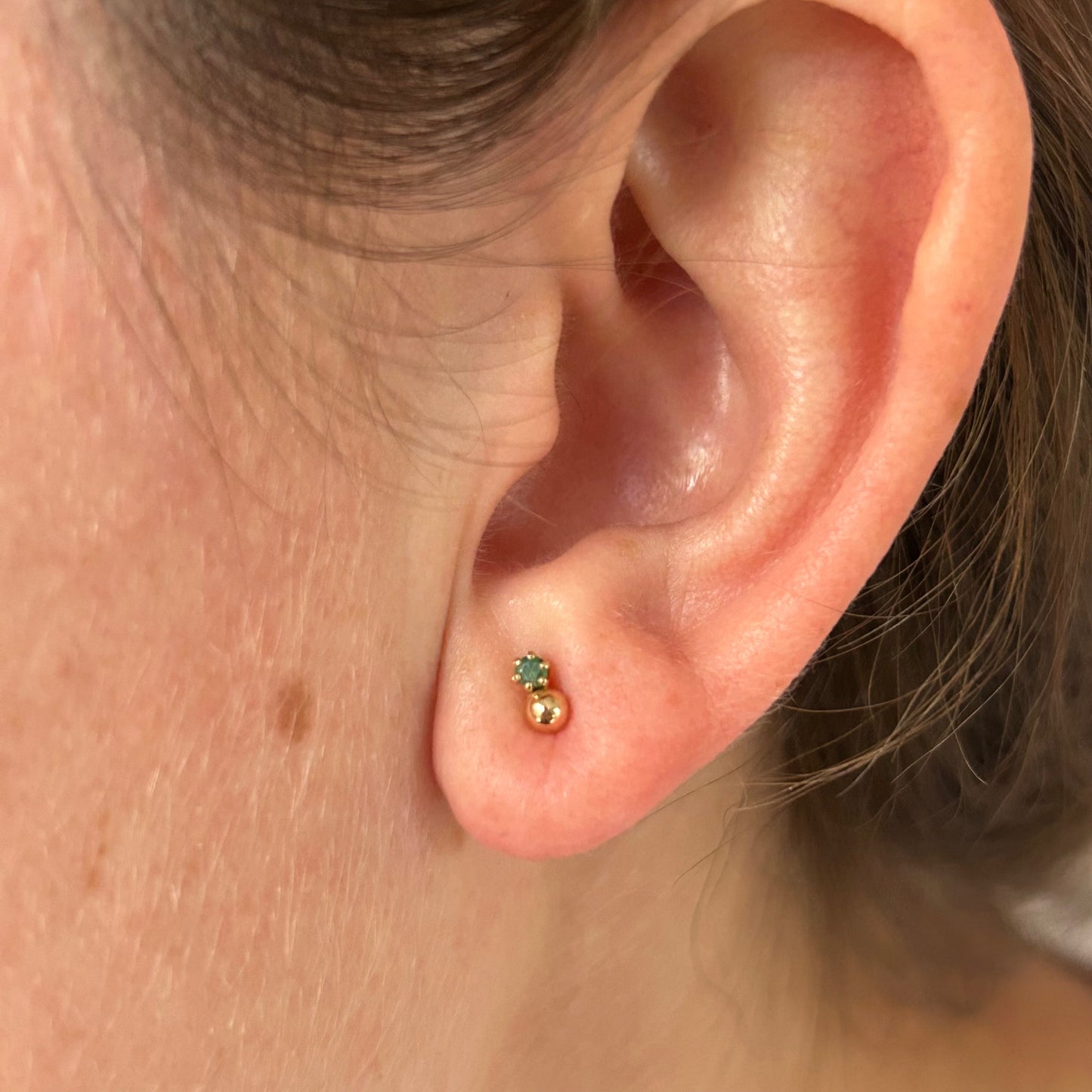 14k Gold Tiny Emerald Studs