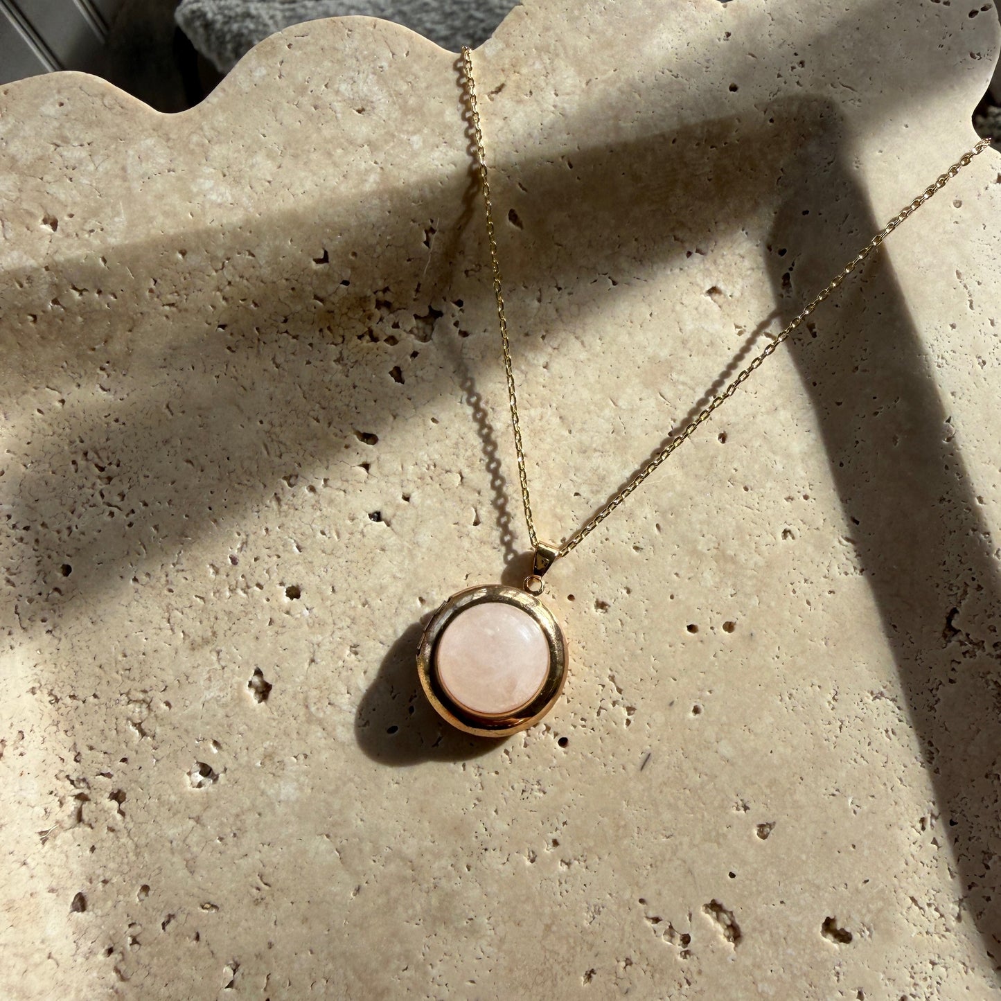 Pink Quartz Gold Tone Locket