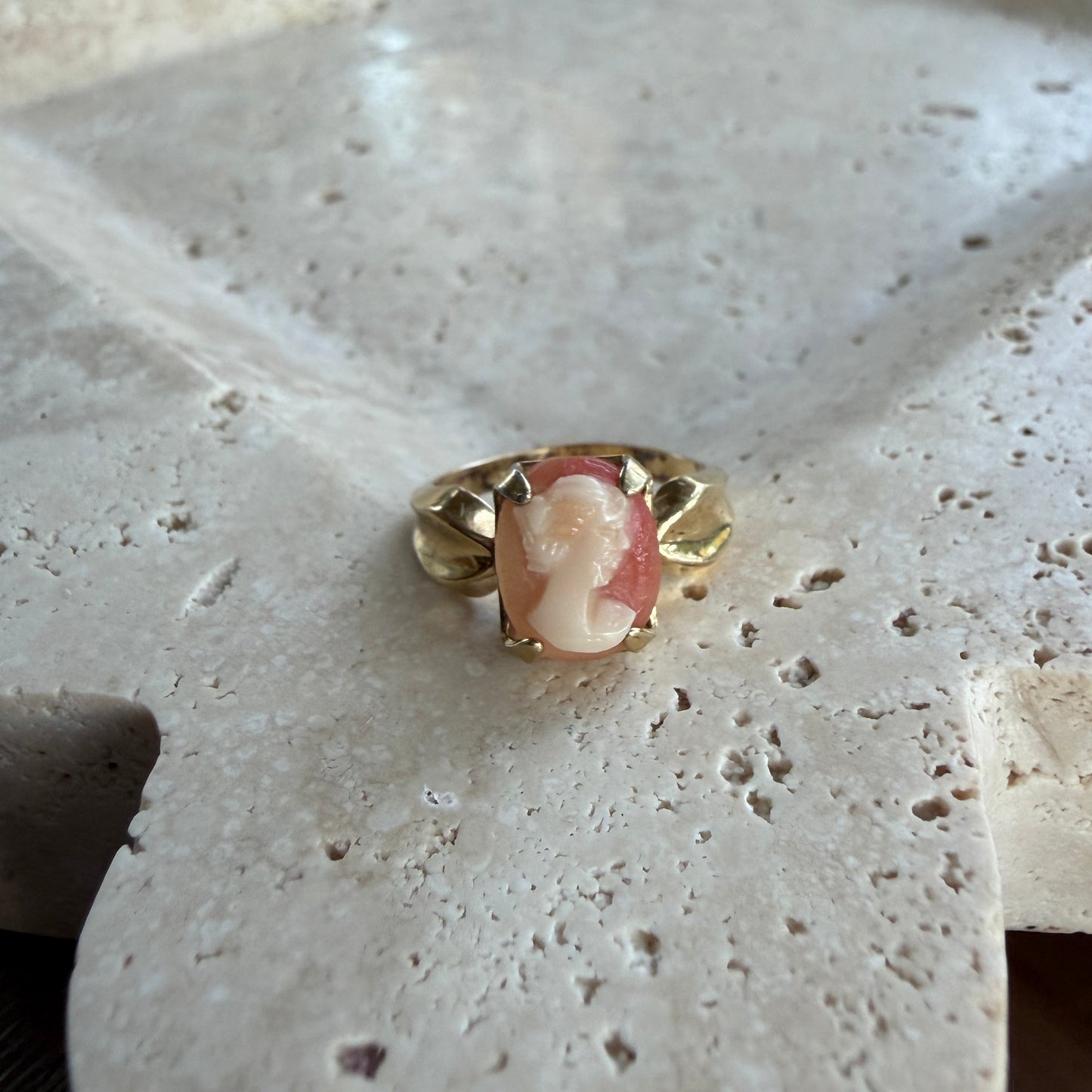 Square Shell Cameo Gold Plated Ring
