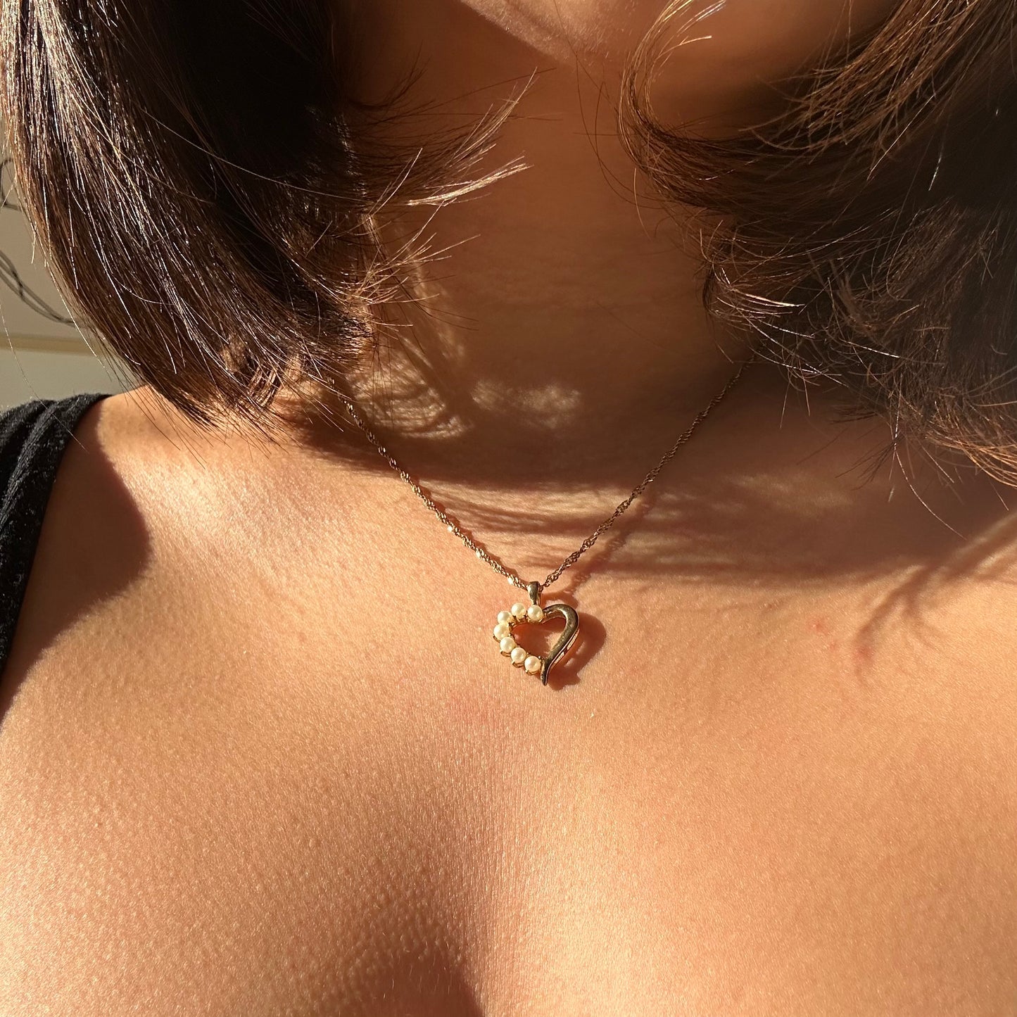 Gold Vermeil Half Pearl Heart Necklace