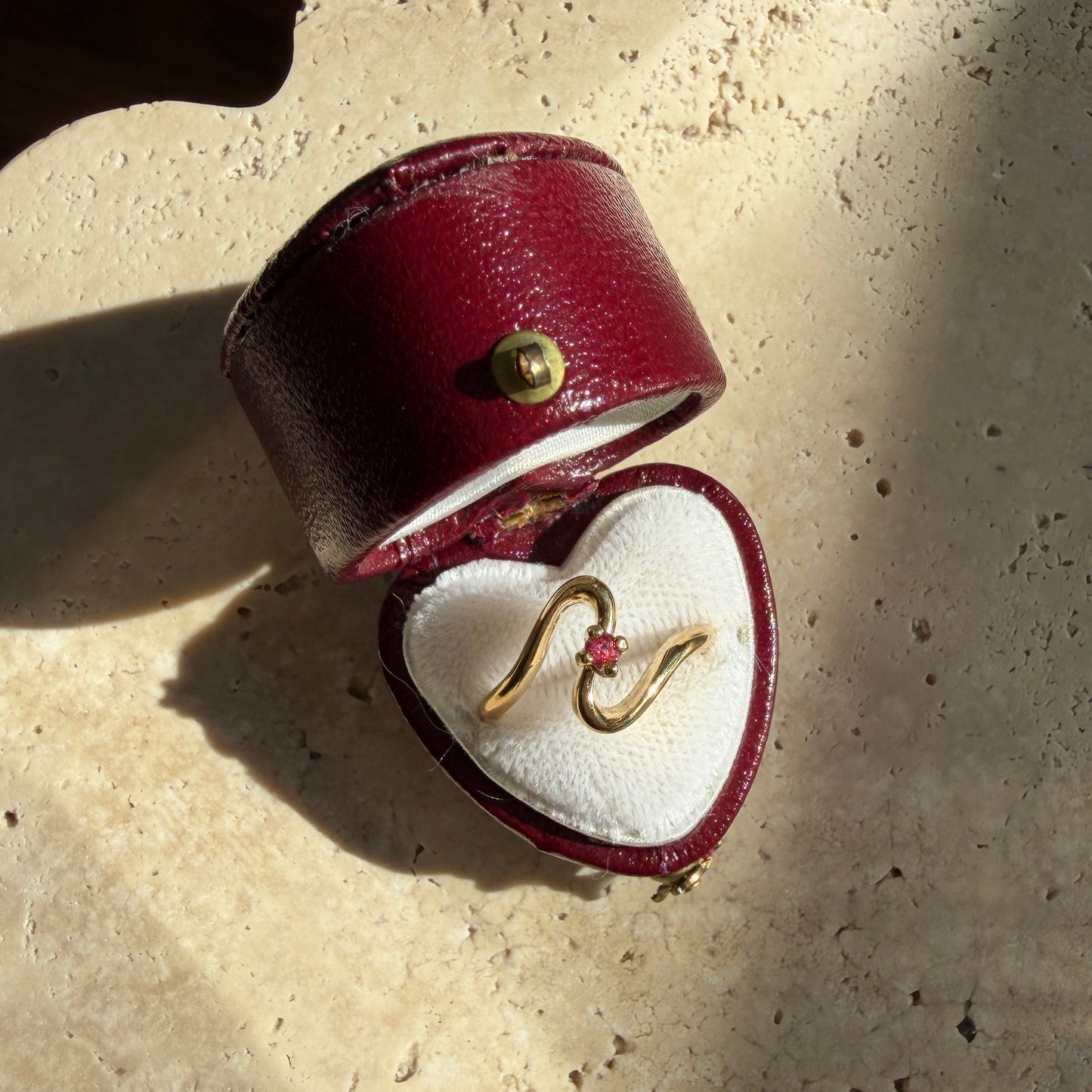 Gold-Tone-Wave-Ring-with-Red-CZ