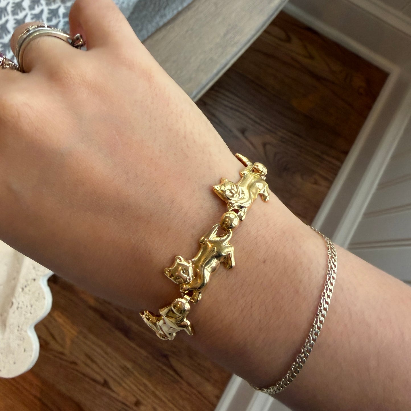 Gold Tone Cat Link Bracelet