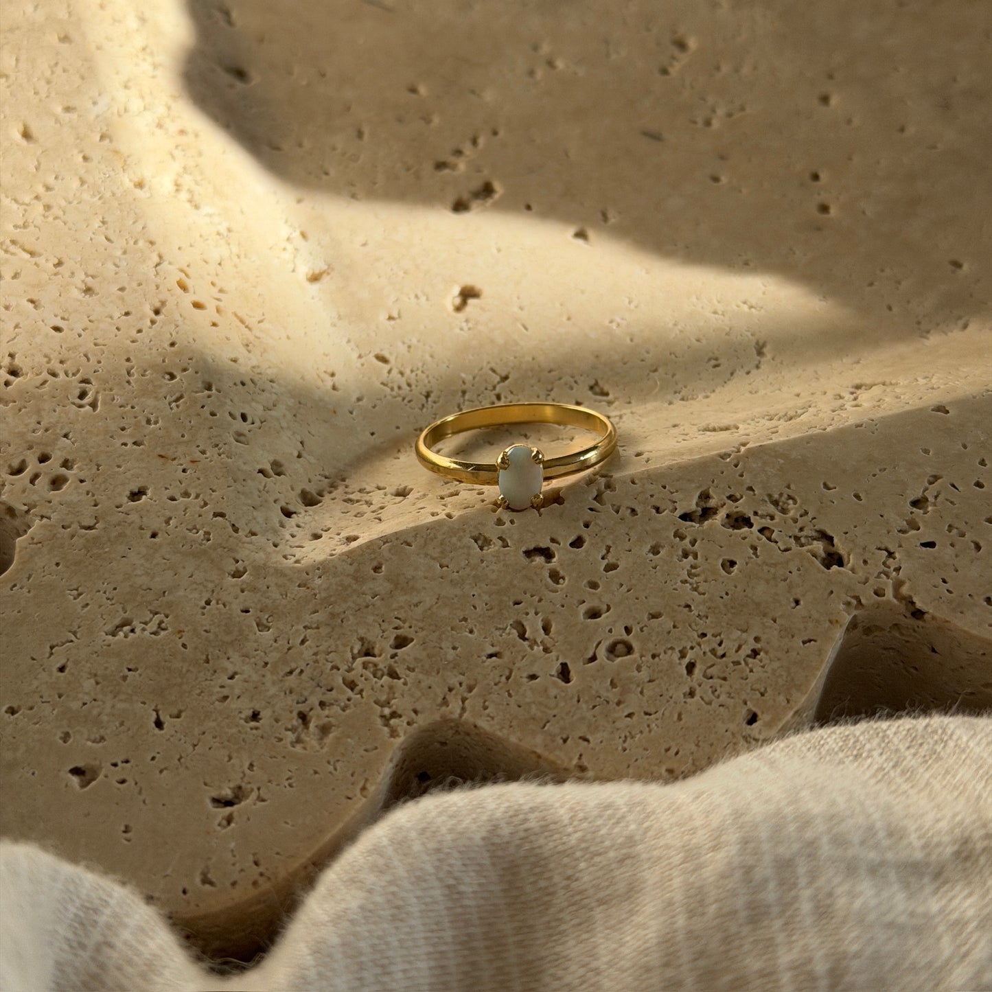 Opalite Oval Thin Gold Tone Ring