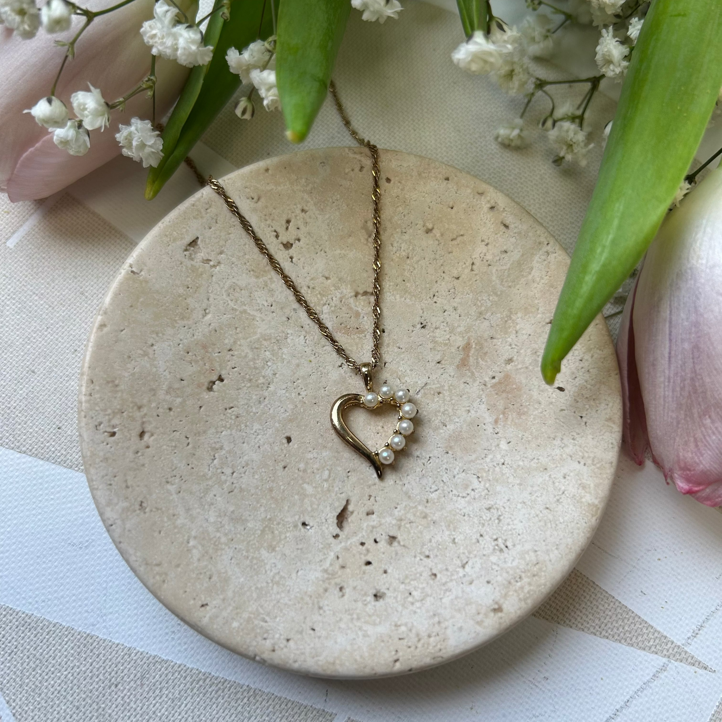 Gold Vermeil Half Pearl Heart Necklace