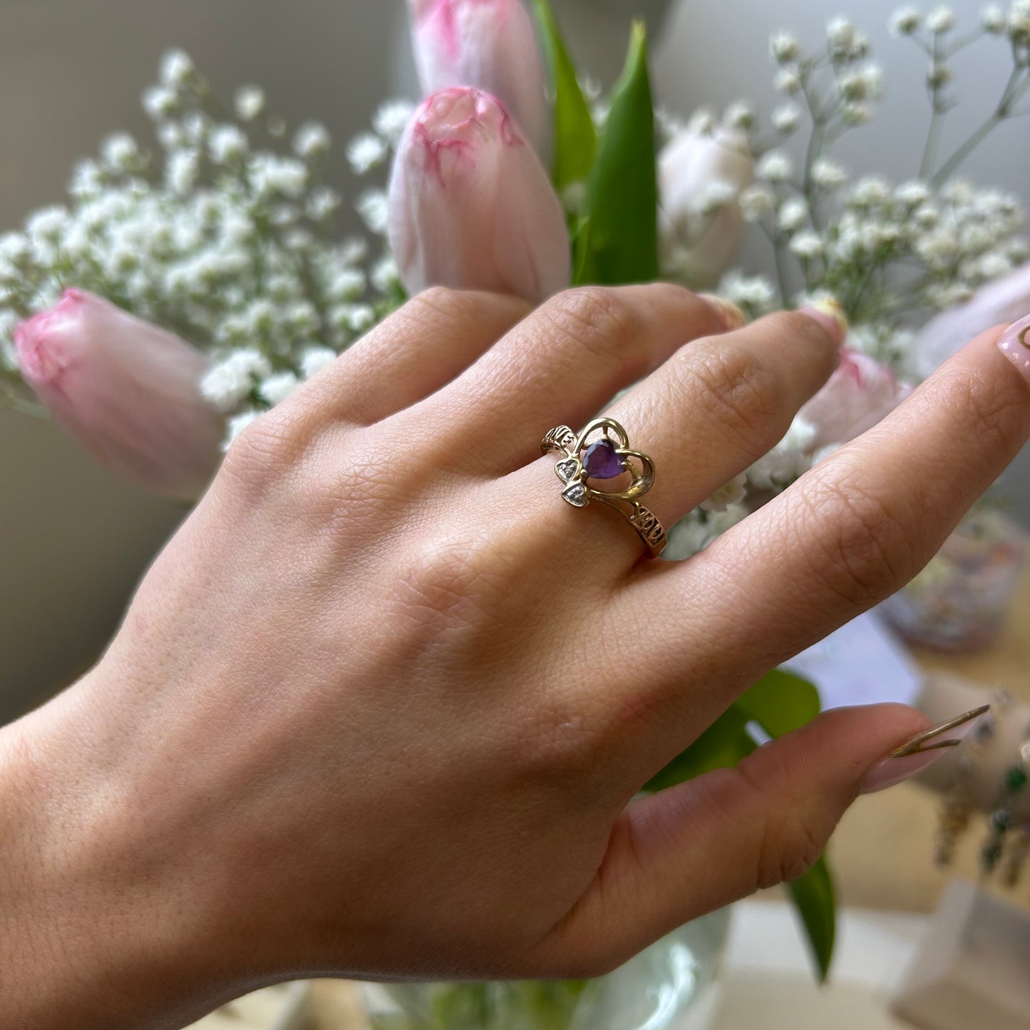 "I LOVE YOU" Amethyst Heart Ring