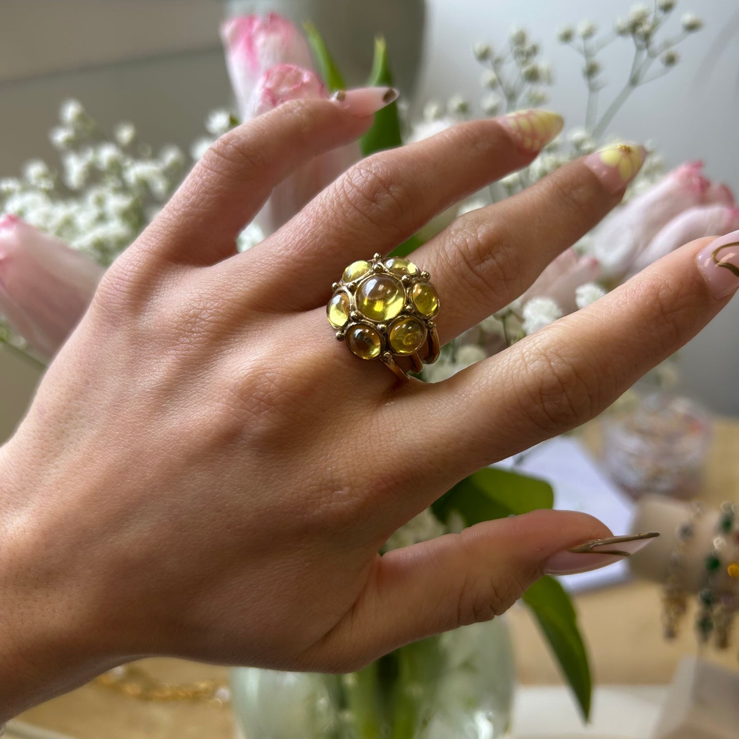 Peridot Gem Flower Ring