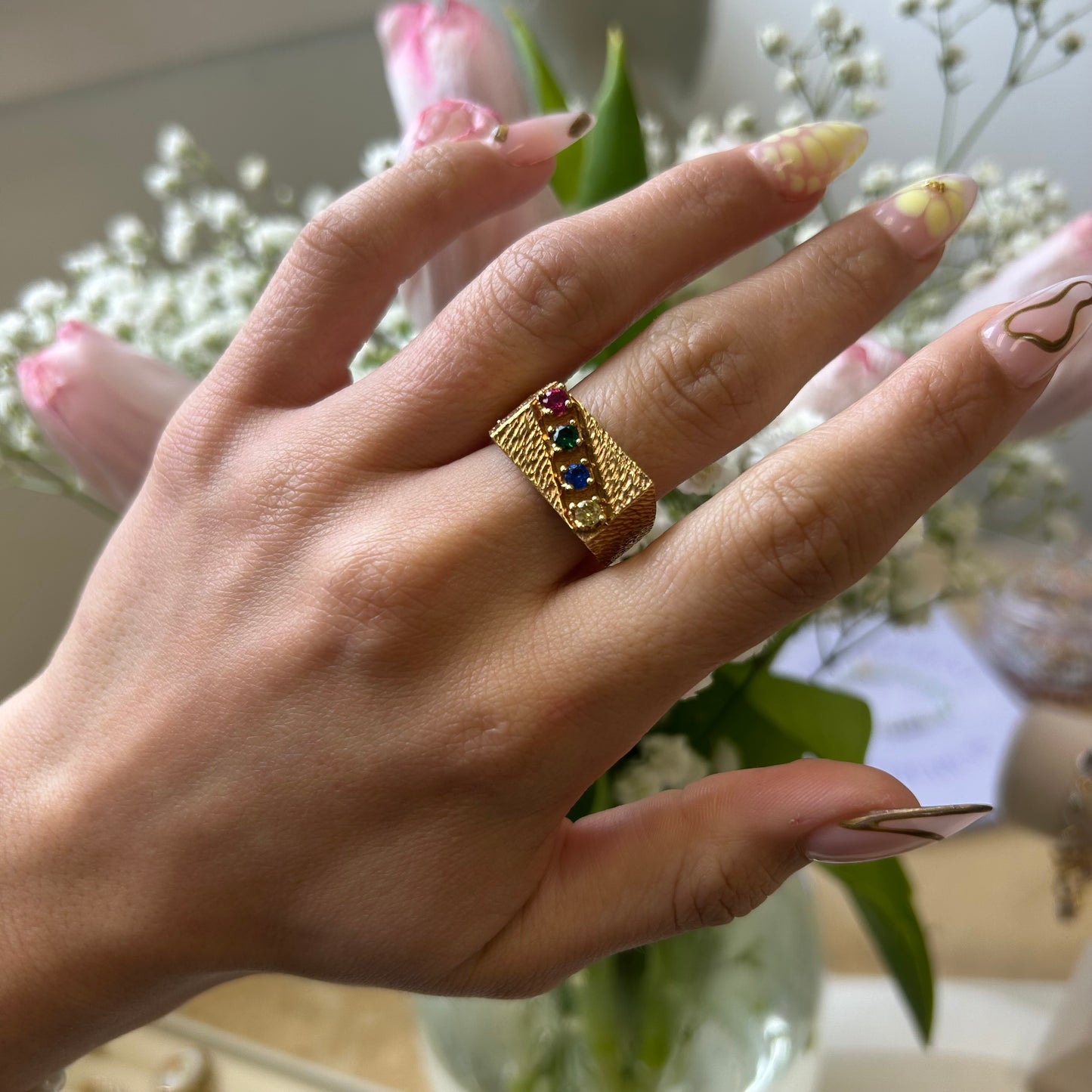 Signet Nugget Ring with Gemstones