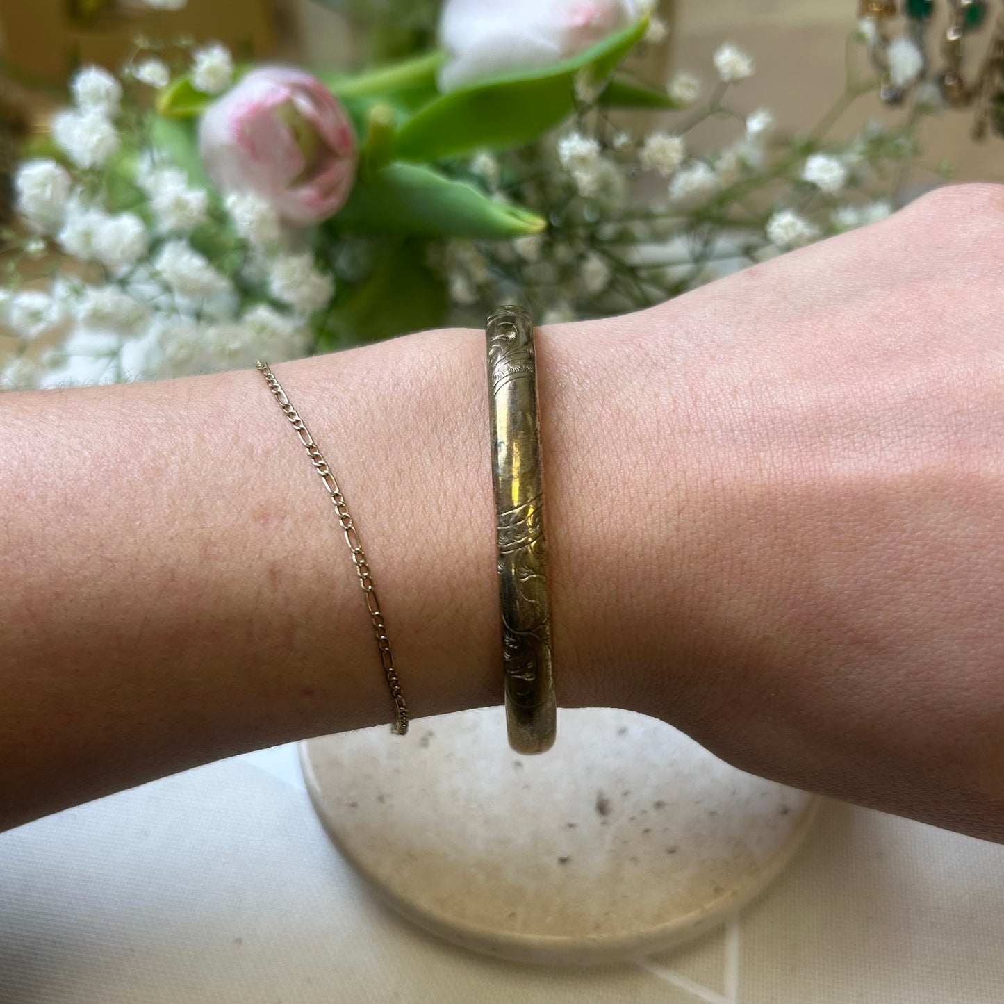 Gold Filled Etched Bangle