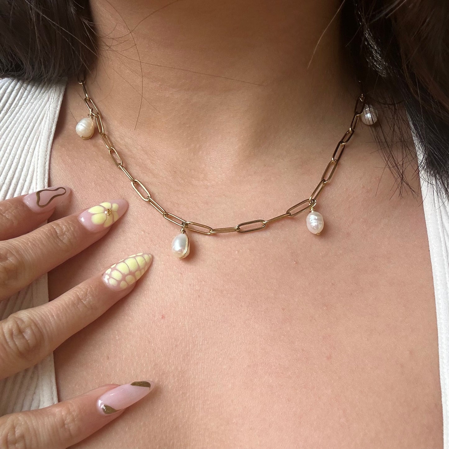 Pearl Drop Paperclip Necklace
