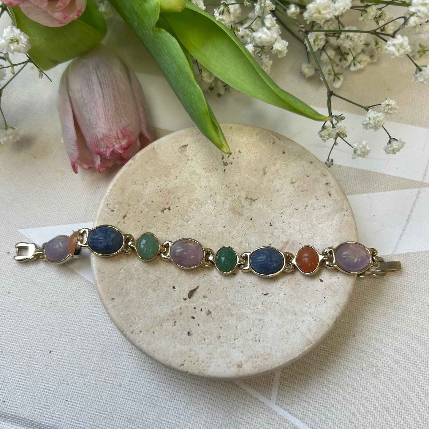 Pastel Scarab Stone Bracelet