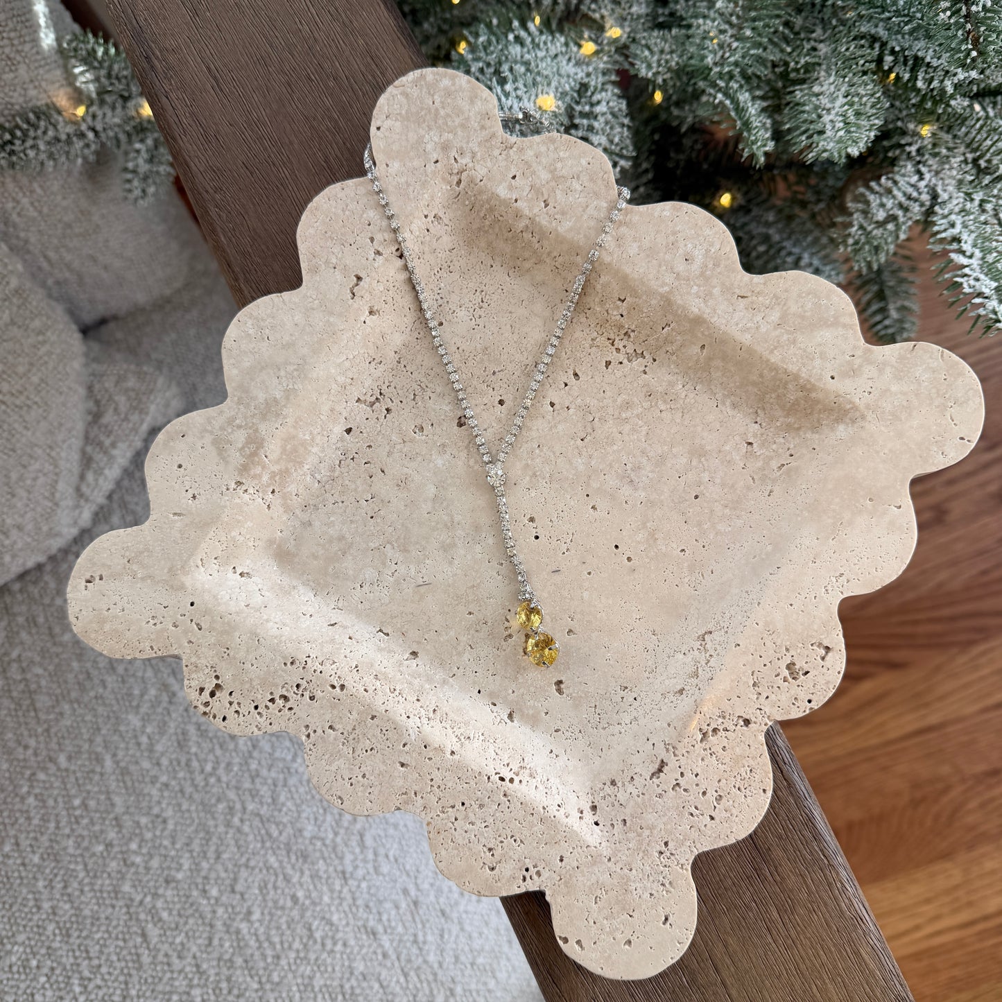 Lariat Tennis Necklace with Citrine Stone Drop