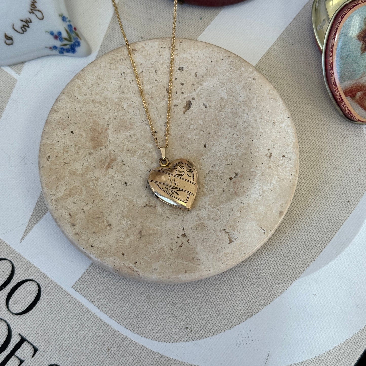 GOLD FILLED HEART LOCKET WITH ENGRAVED "M" INITIAL