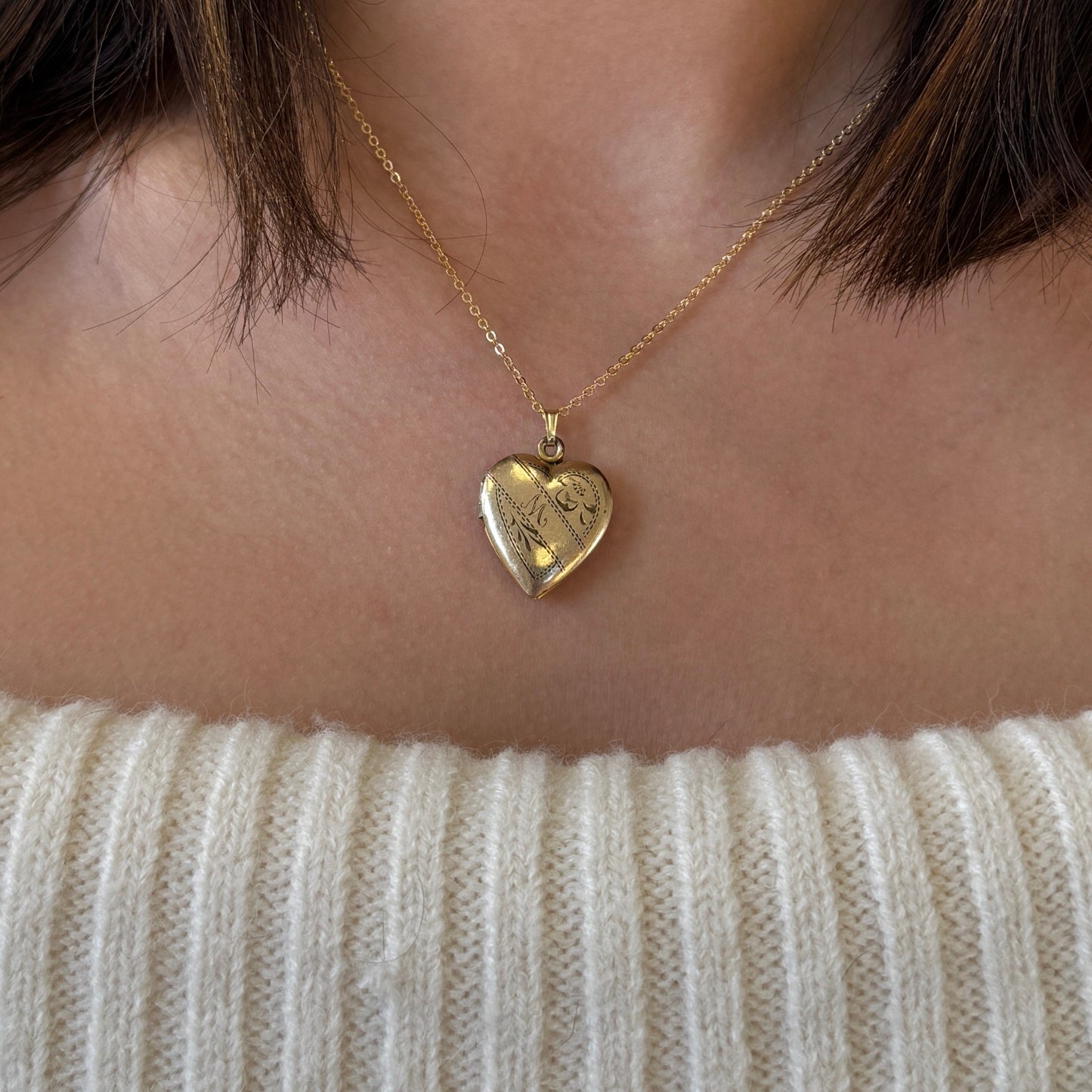 GOLD FILLED HEART LOCKET WITH ENGRAVED "M" INITIAL