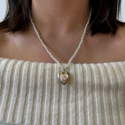 PEARL STRAND FLORAL HEART LOCKET