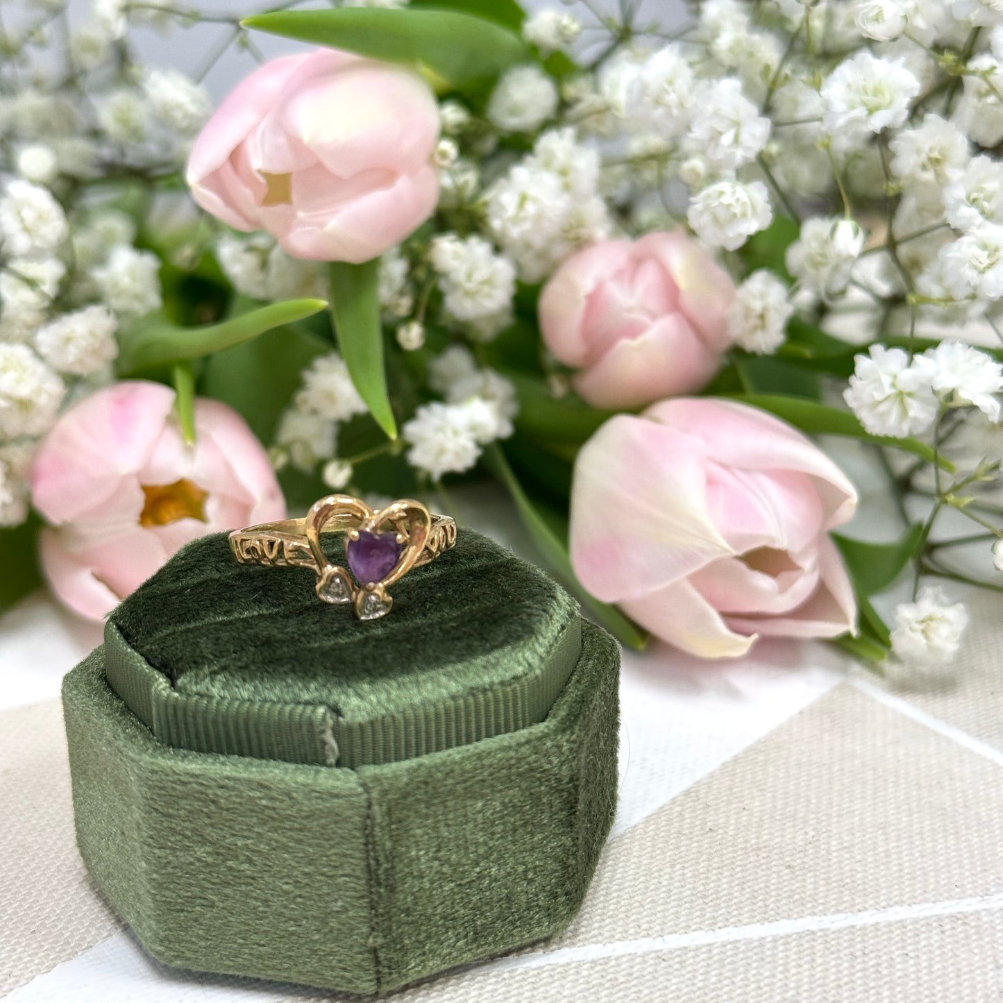 "I LOVE YOU" Amethyst Heart Ring