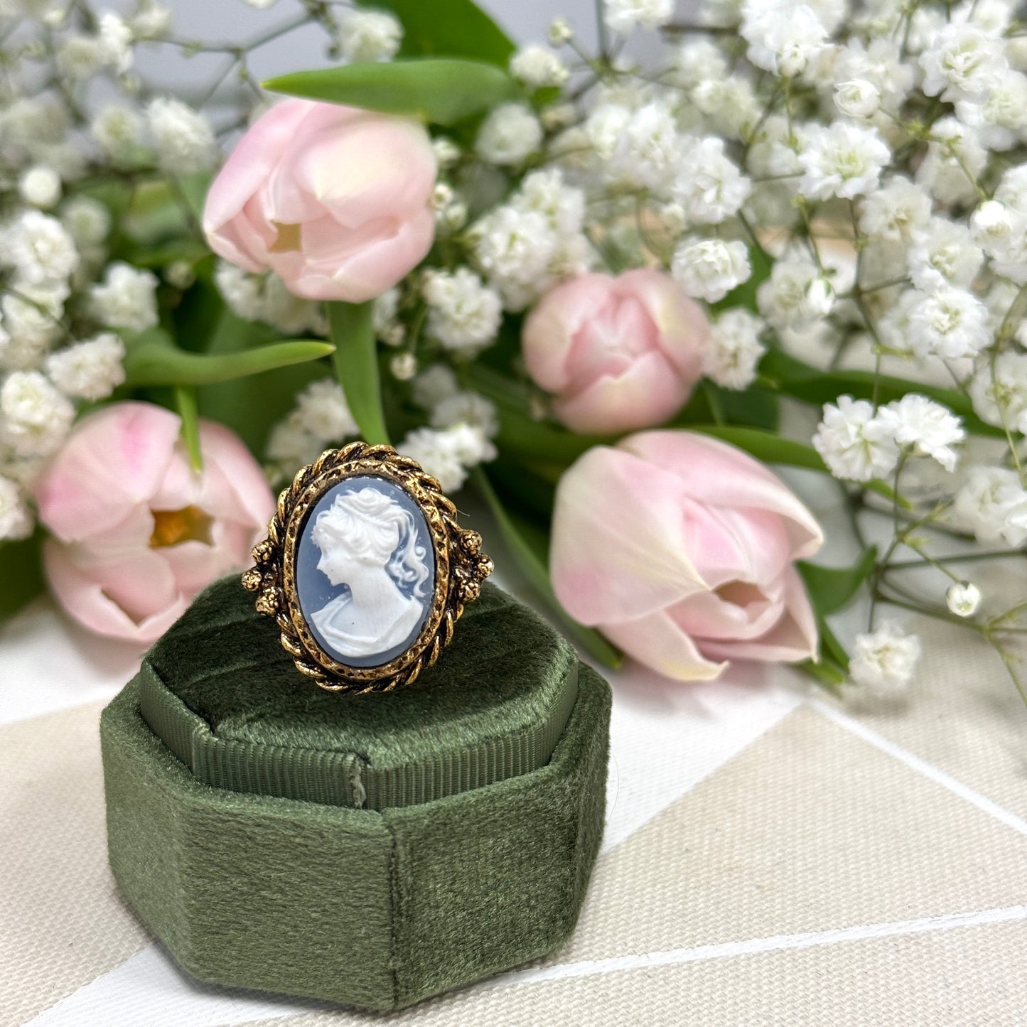Blue Resin Cameo Cocktail Ring