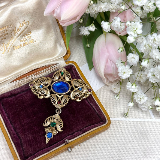 Blue Gem Deco Brooch