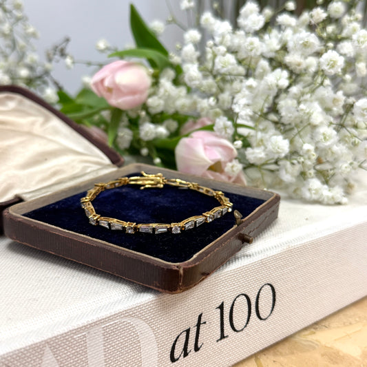 Gold Vermeil Round/Baguette Tennis Bracelet