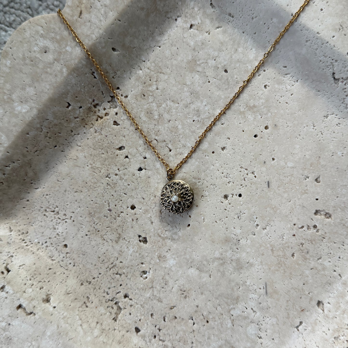 Raised Pearl Filigree Gold Filled Tiny Locket