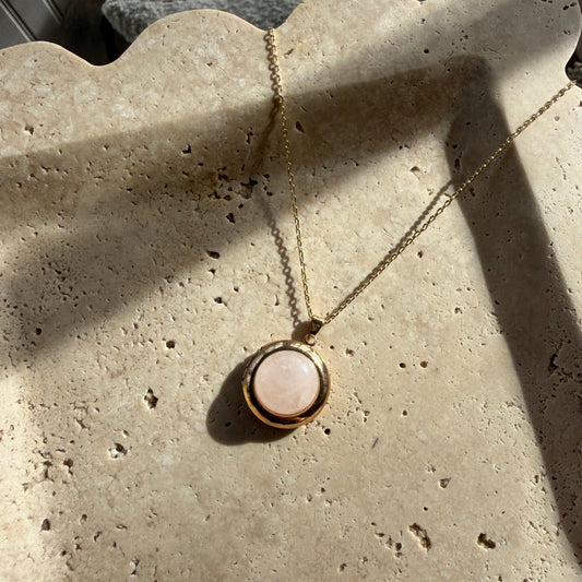 Pink Quartz Gold Tone Locket