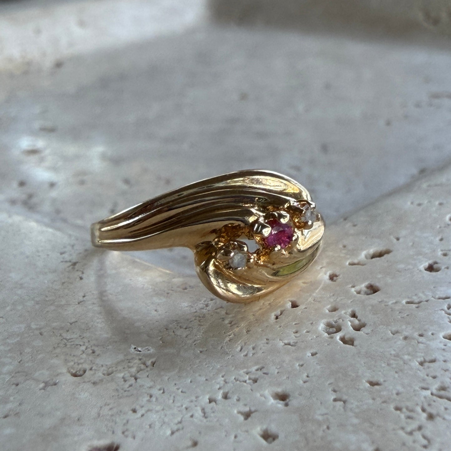 Ruby Gold Tone Swoop Ring