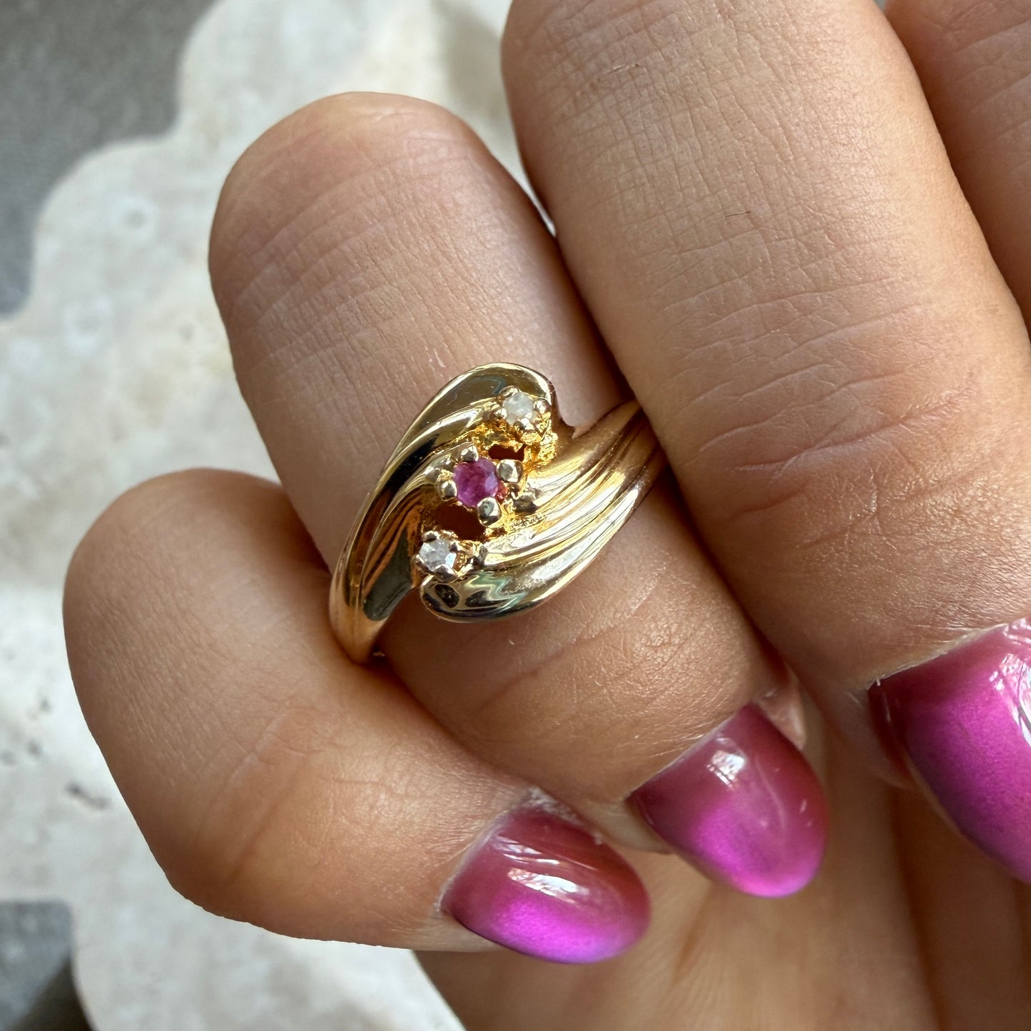 Ruby Gold Tone Swoop Ring