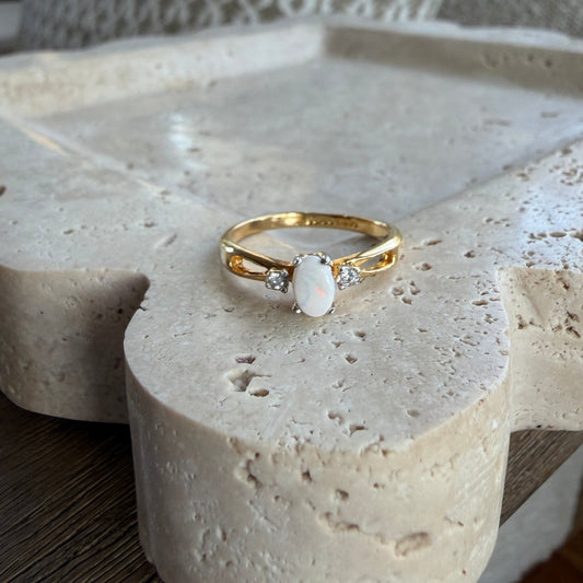 Opalite Gold Tone Ring With CZ Accents