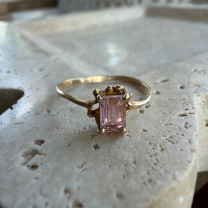 14k Gold Pink Emerald Filigree Ring