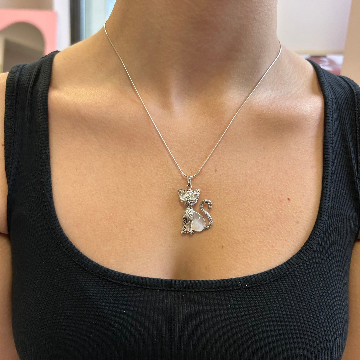 Mother of Pearl Cat Necklace