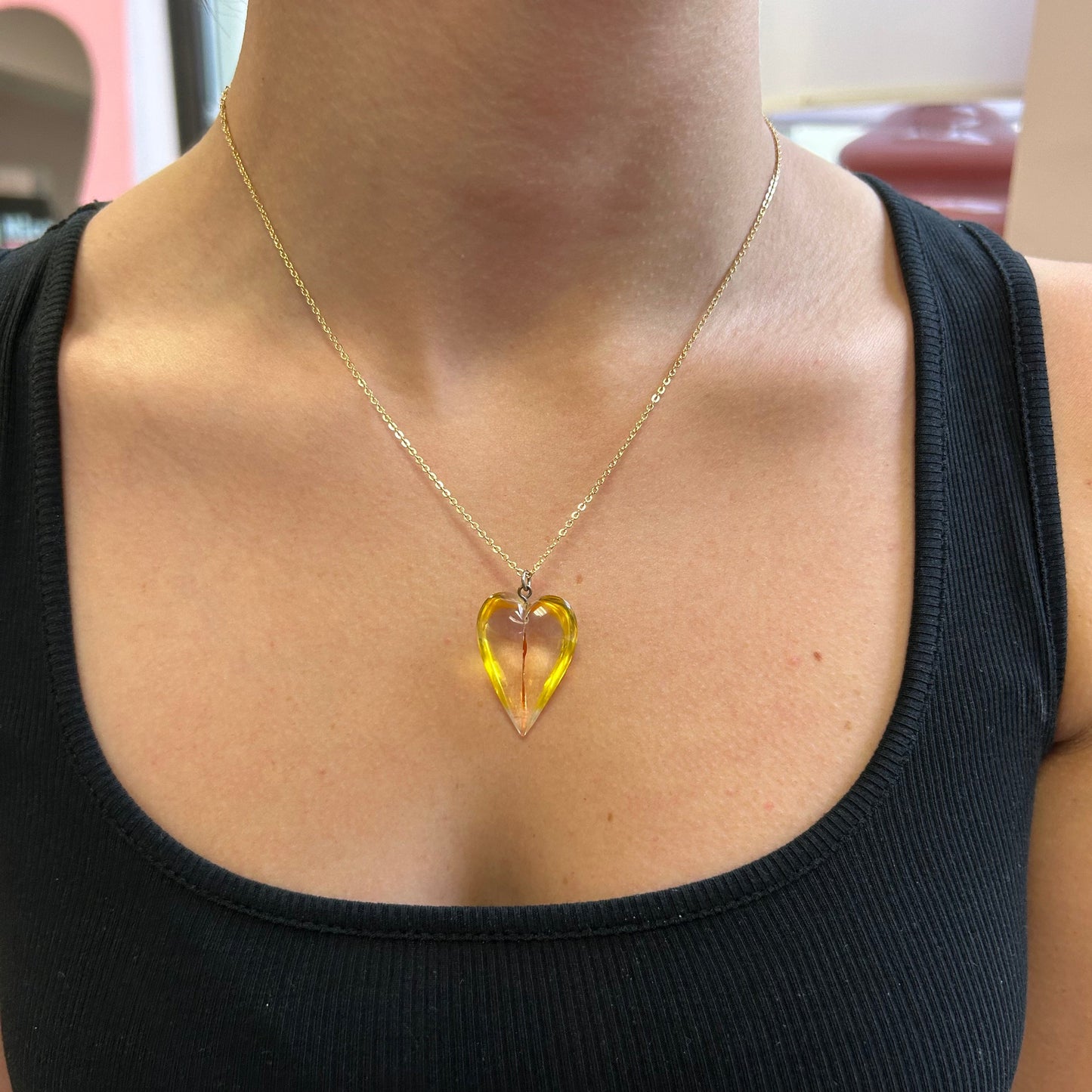 Yellow Glass Heart Necklace