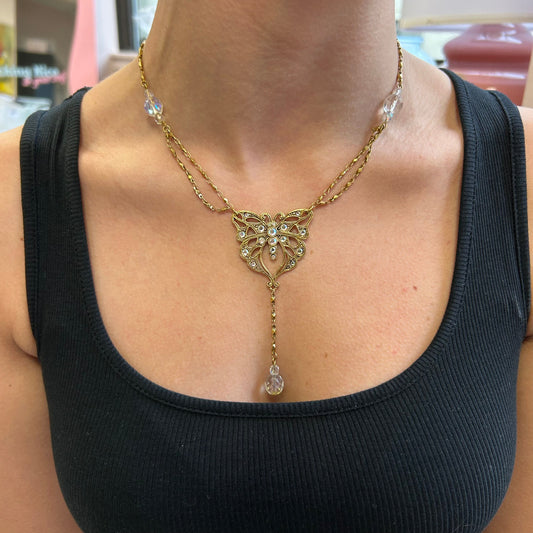 Avon Butterfly Drop Rhinestone Necklace