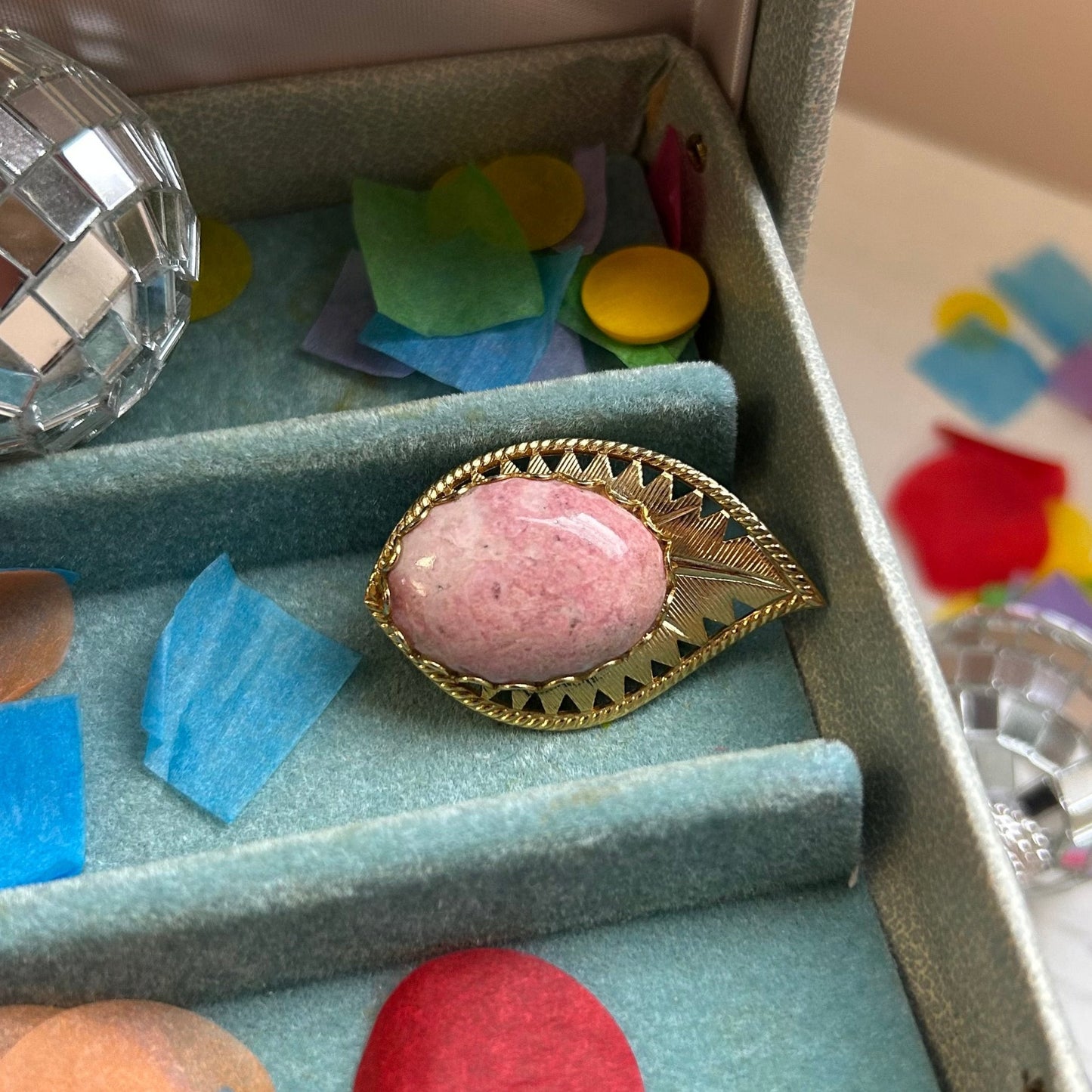 Pink Agate Stone Leaf Brooch