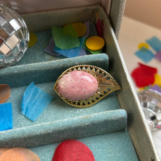 Pink Agate Stone Leaf Brooch